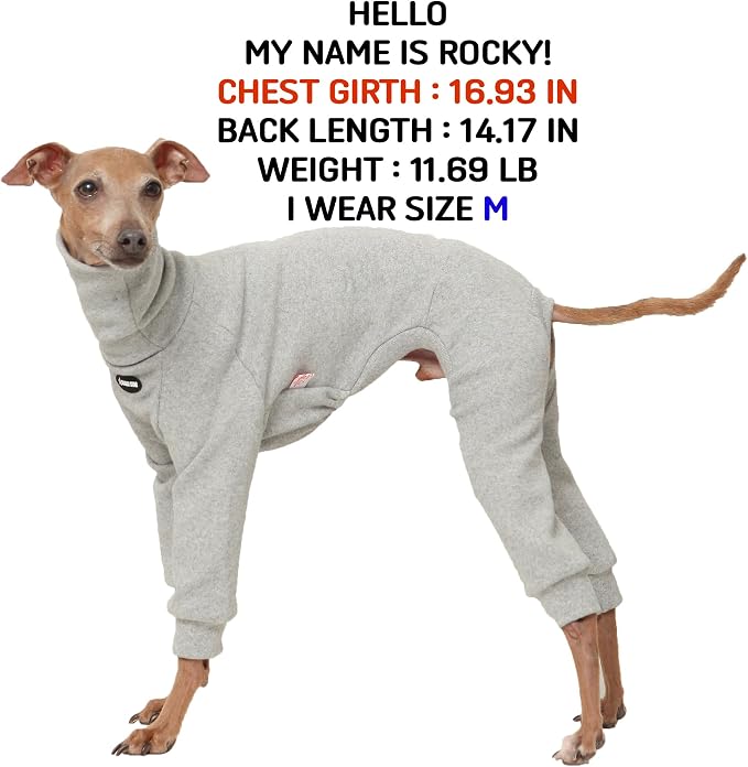 D Doggy Star Italian Greyhound Clothes, Brushed Fleece Turtleneck All in One, Stretchy and Cozy (3XL,Brshd FLC Grey)