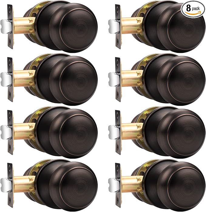 Probrico Passage Door Lock, Door Knobs Interior for Hallway, Closet Door Knobs Handles, Oil Rubbed Bronze, 8 Pack