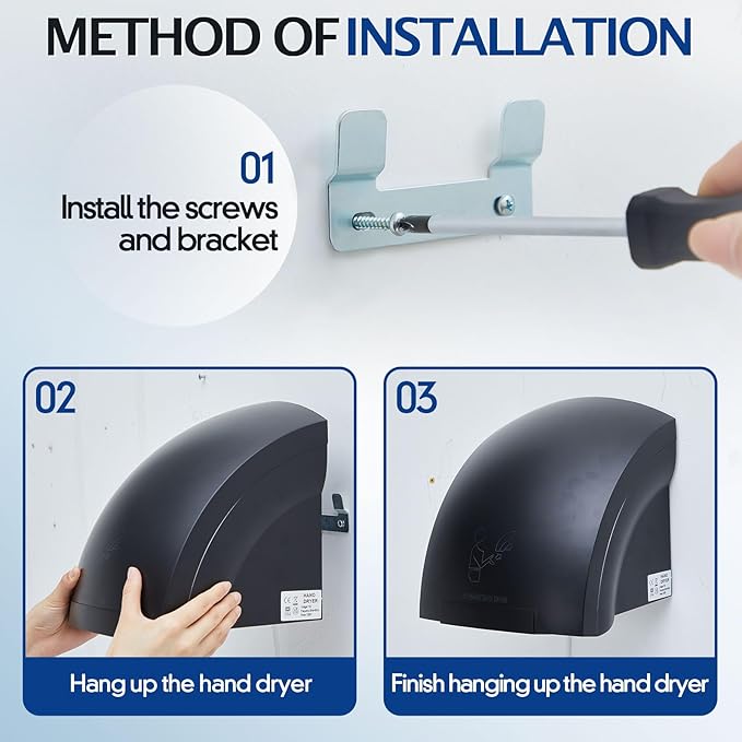 Rossesay 2 Pcs Electric Hand Dryer Commercial Compact Air Wiper Automatic Hand Air Dryer for Dry Machine Wall Business Home Household Restroom Office Mall, 110v,1200W (Black)