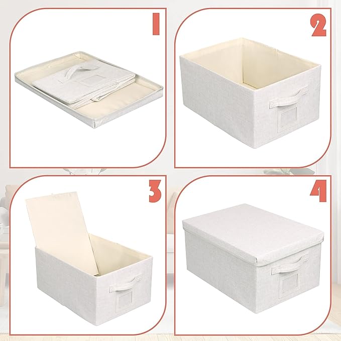 Graciadeco Large 17''x12'' Quart Collapsible Stackable Storage Bins with Lids, 6 Packs Fabric Closet Boxes with Lids, Storage Cube Baskets Container Organizers for Bedroom Office(17''x12.2x''8'')
