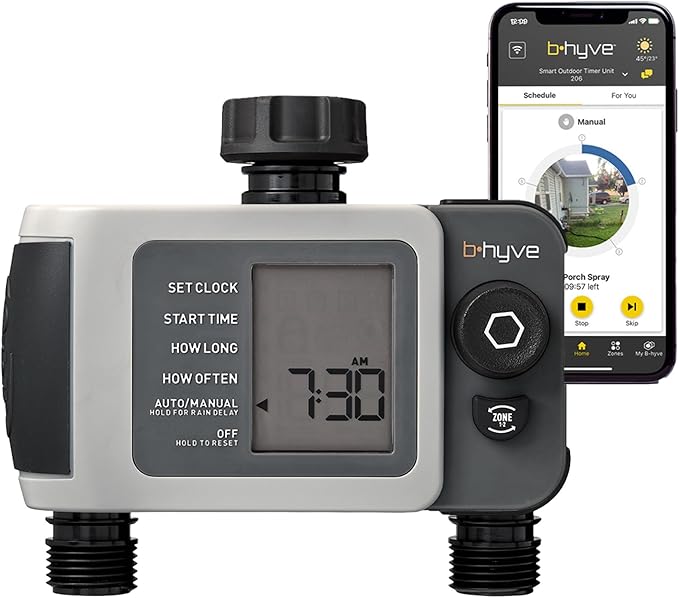 Orbit B-hyve XD 2-Port Smart Hose Watering Timer - Features Dual Outlet Irrigation Control - App Controlled Watering Timer with Bluetooth - Weatherproof Battery Powered - 24632