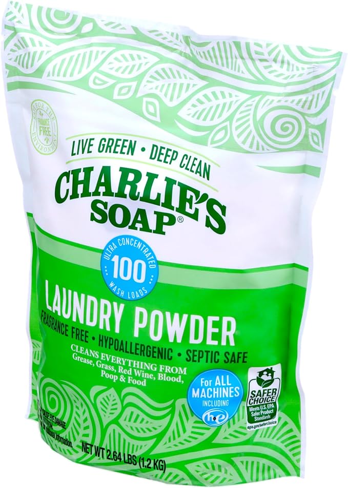 Charlie’s Soap Laundry Powder (100 Loads, 2 Pack) Hypoallergenic Deep Cleaning Washing Powder Detergent – Eco-Friendly, Safe, and Effective