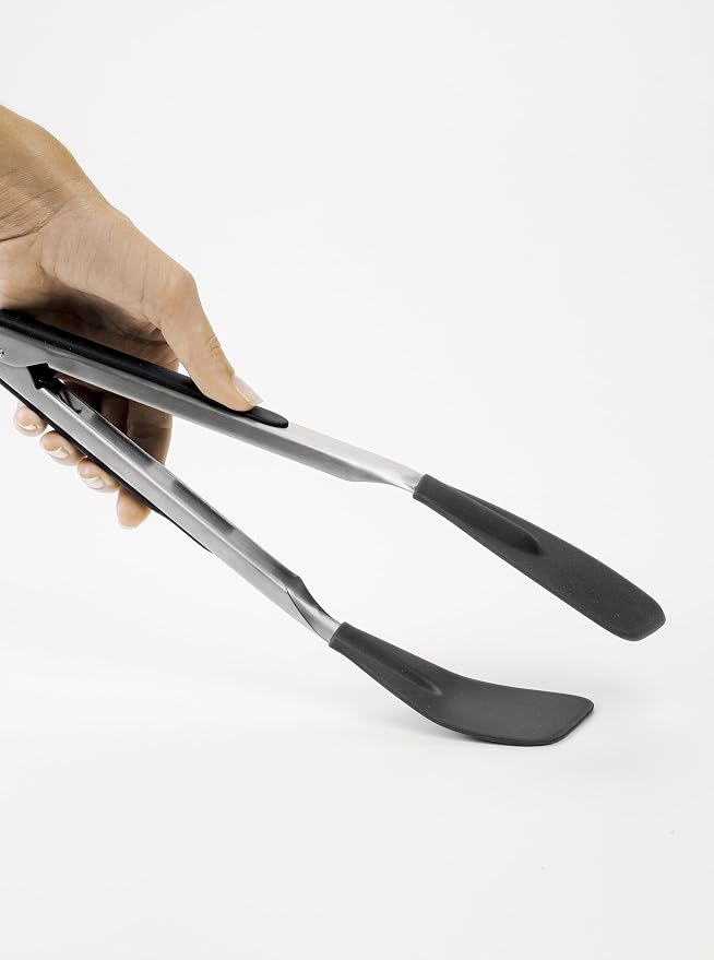 OXO Good Grips 12-Inch Tongs with Silicone Head & Good Grips Silicone Flexible Tongs Stainless,Black,