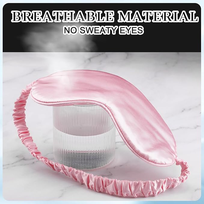 Newcotte 50 Pcs Silk Sleep Eye Mask for Sleeping Adjustable Elastic Strap Blackout Smooth Soft No Pressure Eye Covers for Women and Men Comfortable Blindfolds(Pink,Black)