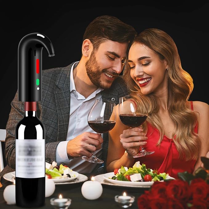 Wine Opener Valentines Day Gift Set with Electric Wine Bottle Opener, Wine Decanter&Wine Aerator and Pourer, wine stopper, Foil Cutter and EVA Storage Bag, Rechargeable and Automatic(Black)