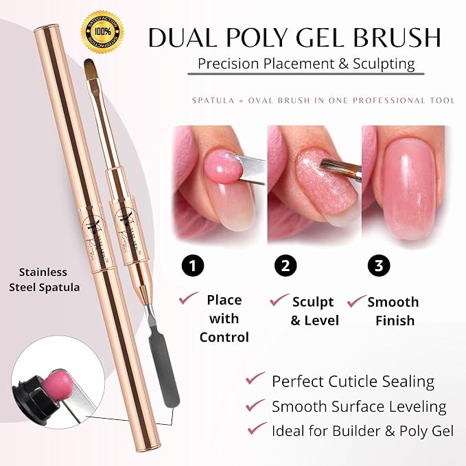 Yuslaidy Set pinceles Double Ended Nail Builder Gel Brush, French Tip Brush Hard Gel for Nails Pinceles cepillo de limpieza para esmalte de uñas de gel, Cepillo francés para uñas