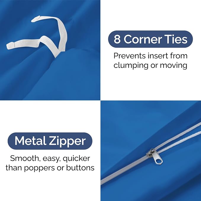 Duvet Cover Full Size Set - Extra Soft Full Duvet Cover 80" x 90" with 2 Pillow Shams for Women, Men, Kids & Teens - Hotel Luxury, Easy-Care w/ Zipper Closures & Ties - Comfy & Breathable (Royal Blue)