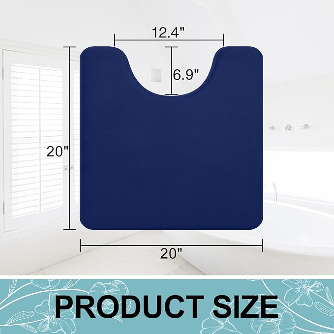 Smiry Memory Foam Toilet Rugs U-Shaped 20x20, Extra Soft Absorbent Non-Slip Contour Bathroom Rugs, Machine Washable Bath Mats for Toilet, Navy Blue