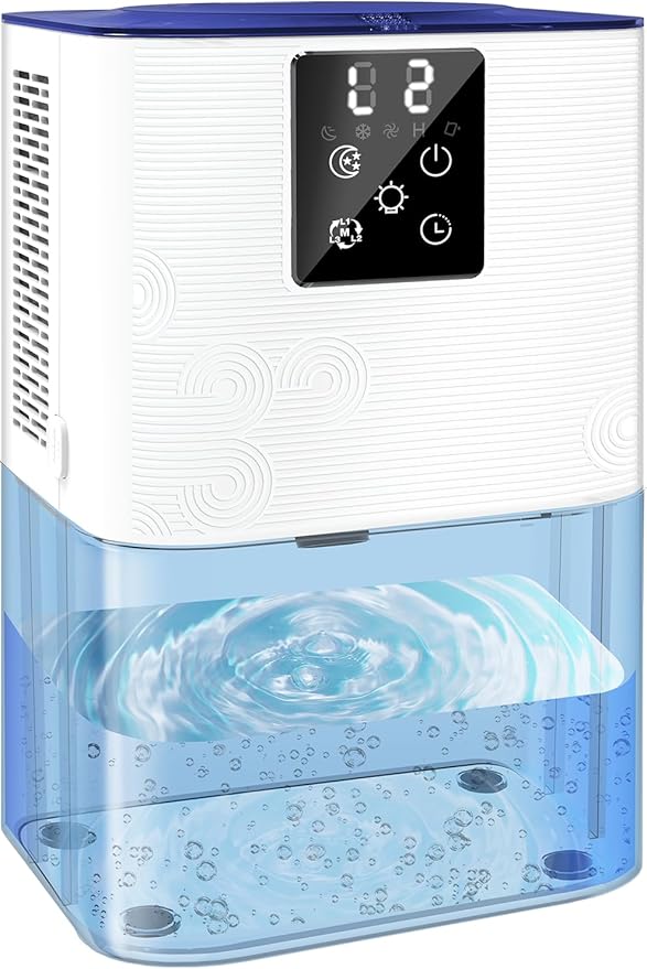 Dehumidifier, 3L/105oz Water Tank, 1100ml/Day, Bathroom Bedroom Basement RV, Ultra-Quiet 28dB Sleep Mode, Auto Shut-Off, Auto Defrost, 7-Color LED Light, Digital Display (White)
