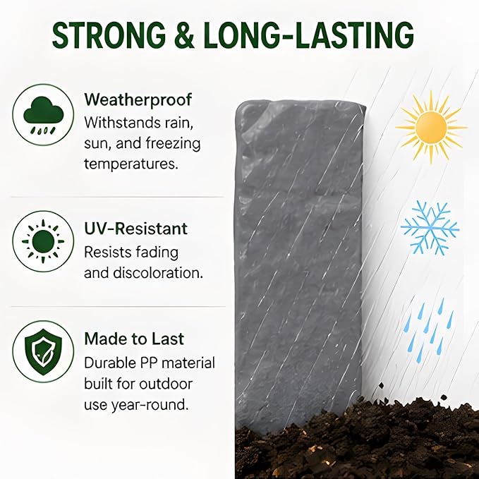 Imitation Stone Garden Fence No Dig Landscape Edging Faux Stone Garden Border Plastic Pound in Edging for Landscaping Flower Beds Yard Decorative Artificial Rock Edgers Bricks (10, Black)