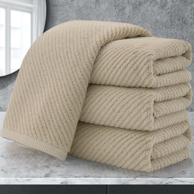 VOOVA & MOVAS Bathroom Hand Towels 4PC, 100% Cotton, 18x28 in, Dark Beige | Thick, Quick Dry, Soft, Absorbent, Luxury Towel Set, Bathroom Essentials, Ideal For Home, Guest Bathroom