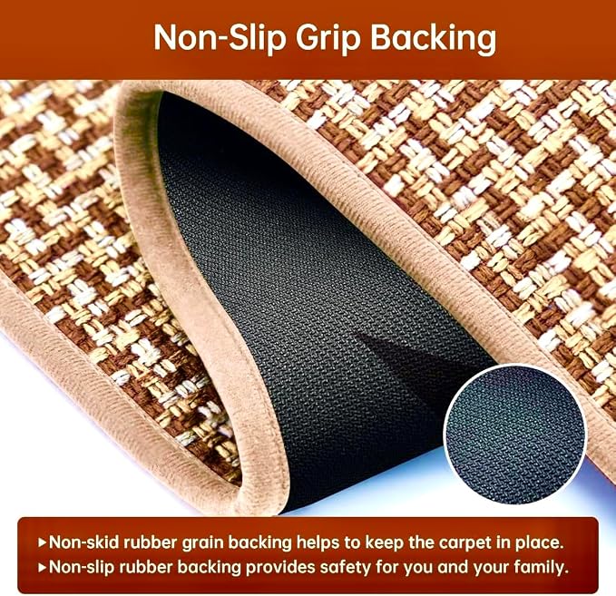 eqivei Kitchen Rugs and Mats Non Skid Washable Set of 2 PCS, Absorbent Runner Rugs for Kitchen, Farmhouse Weave Floor Mats in Front of Sink, 17.3"x 47"+17.3"x 29" (Brown)