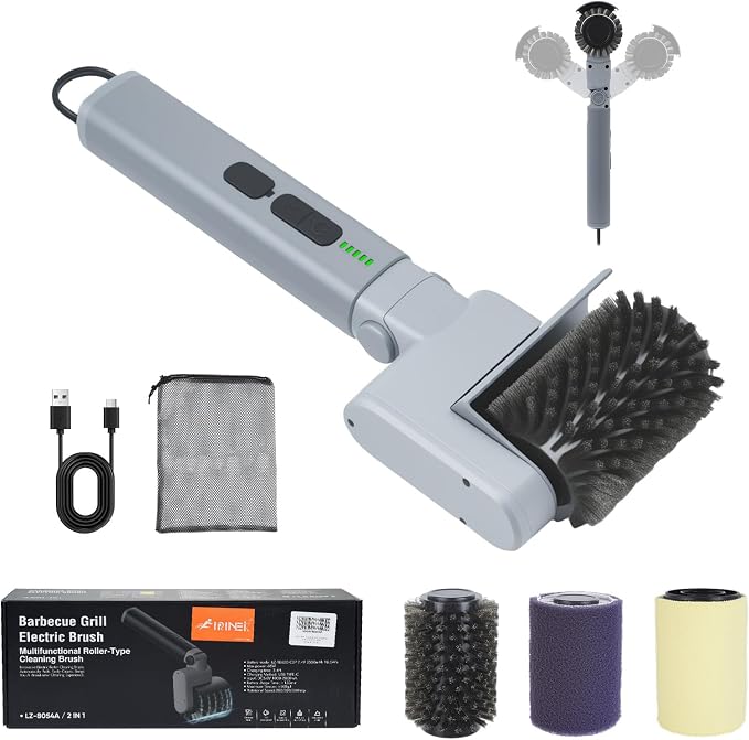 Upgrade Electric Grill Brush, BBQ Grill Brush for Outdoor Grill - 180°Adjustable Automatic Stainless Steel Wire Grill Cleaning Brush for Camping Outdoor BBQ Accessories