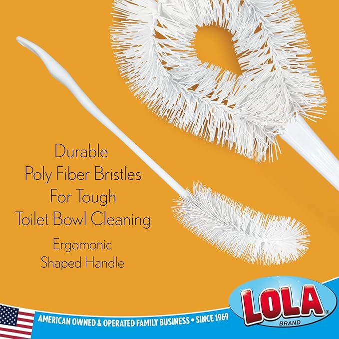 LOLA Toilet Bowl Brush w/Curved Head, 4 Pack, Coated Wire, Durable Poly Bristles, Reaches Under Toilet Bowl Rim