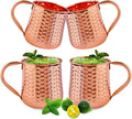 UNISWEET Moscow Mule Pure Copper Mugs - Set of 4-100% Pure Copper Hammered coffee cup, Perfect For Wine, Beer, Cold Drink, Bar, Party, Gifts (Big Belly Copper Mugs)