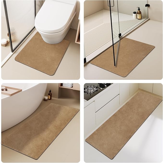 TYUU Bathroom Mat Quick Dry, Bathroom Rugs Non Slip Washable Thin Absorbent Bath Mat Fits Under Door Bathroom Floor Mat Perfect for Bath, Shower, or Sink 24"x60" Camel