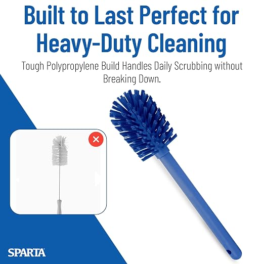 SPARTA Large Water Bottle Brush Ideal for Wide-Mouth Jars, Bottles and Tumblers, Dishwashing Tool with Handle for Home and Commercial Kitchens, Plastic, 12 Inches, Blue, (Pack of 6)