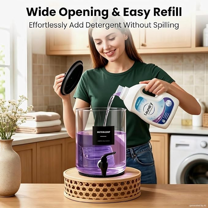 Glass Laundry Detergent Dispenser,1 Gallon Large Liquid Soap,2 Pack(Black) | Complete borosilicate jars set with leakproof spigots, protective silicone mats, minimalist labels, and dosing cups.