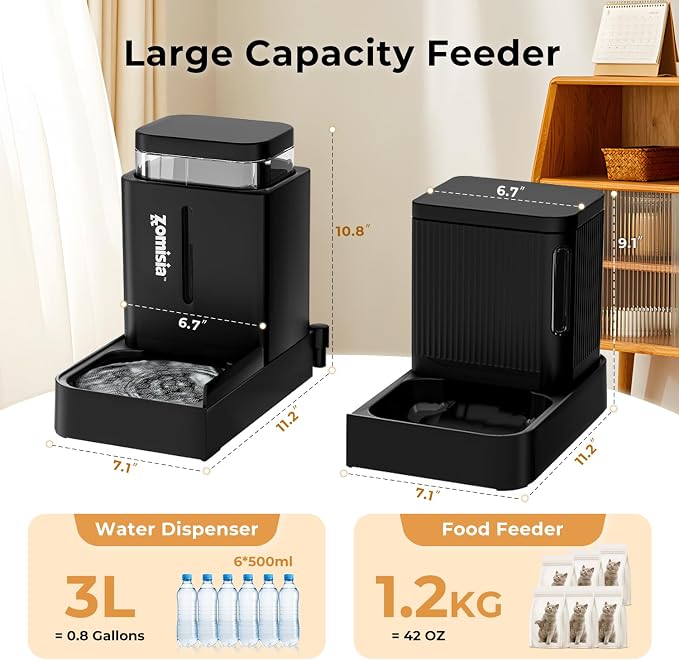 ZOMISIA Gravity Cat Feeder and Water Dispenser, 2 in 1 Cat Self Feeder with 180 Degree Rotatable, Automatic Feeding Large Capacity for Small Medium Dog Puppy Kitten, White & Green, 0.8 Gallon x 2