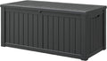 150 Gal Deck Box,Outdoor Storage Box Waterproof Lockable,Gas Lift,Black | Large Resin Deck Box, UV-resistant all-weather, lockable storage for patio furniture, garden tools, pool accessories, black