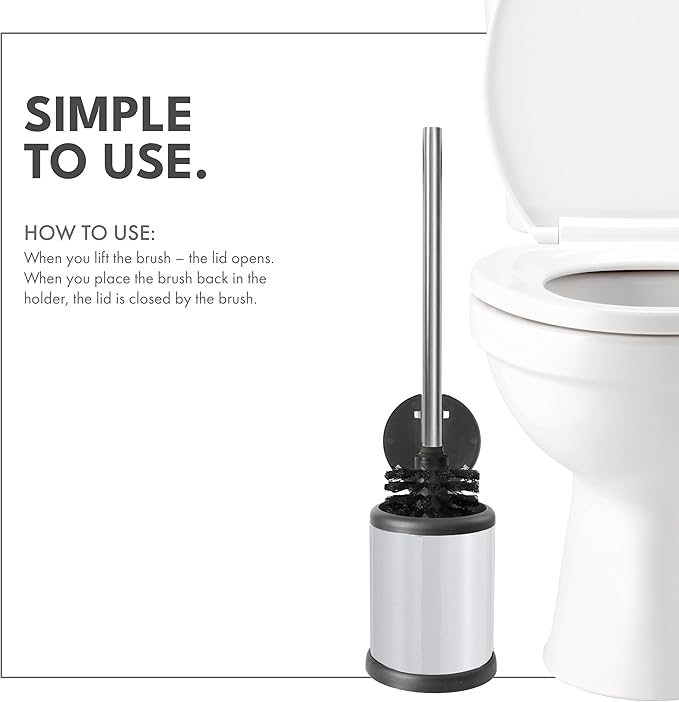 ToiletTree Products Toilet Brush with Lid - Sleek Bowl Brush and Holder - Heavy-Weight Base - Lidded Toilet Bowl Cleaner - White