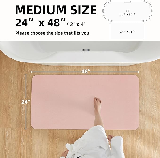 TYUU Pink Bath Mat, Bathroom Rugs Non Slip Washable Thin Absorbent Quick Dry Bath Mat Fits Under Door Bathroom Floor Mat Perfect for Bath, Shower, or Sink 24"x48" Pink