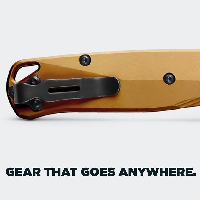 Benchmade Bugout EDC Knife, M390 Steel Blade (535BK-07) | Burnt Brass Aluminum handle, Drop-Point blade