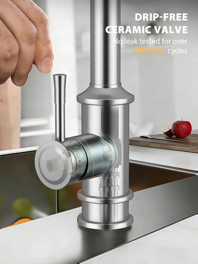 Hiqufet Vintage Kitchen Faucet, Pull Down Sprayer, Brushed Nickel | Easy Install, 360 Swivel, 3 Spray Modes, SUS304 Stainless Steel, High Arc, Fits RV/Laundry/Bar Sinks, High Arc, Lead-Free