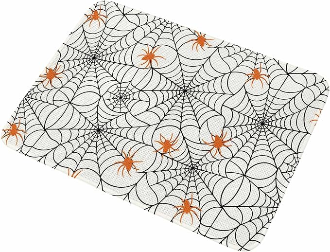 Halloween Bathroom Rugs Non Slip Washable Bath Mat Absorbent Low Pile Front Door Mat Black Net Classic Spiders Gingham Orange Indoor Doormat for Kitchen Entryway Shower Decor Accessories 31.5"x47.2"