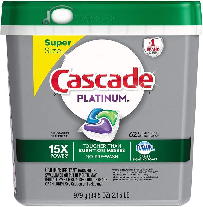 Cascade 97726PK ActionPacs, Fresh Scent, 34.5 oz Bag, 62/Bag