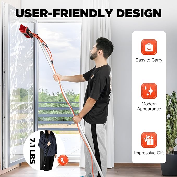 26 Ft Water Fed Pole Kit, Water Fed Brush, Outdoor Tall Window Cleaner Car Glass Solar Panel Cleaning System, Cleaning Brush Tool Extendable Pole Kit Washer Duster Washing Tool