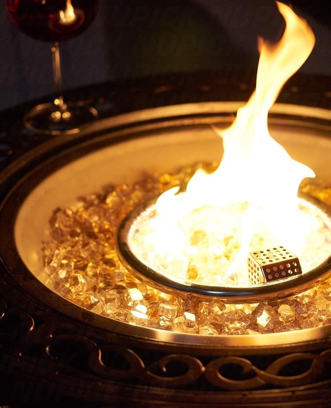 NUPICK 10 Pound Fire Glass, 1/2 Inch Reflective Fire Pit Glass | Tempered Fire Pit Rocks for Propane or Natural Gas, Glass Rocks for Fire Pit Table, Fireplace, Fire Bowl, Landscaping, Gold