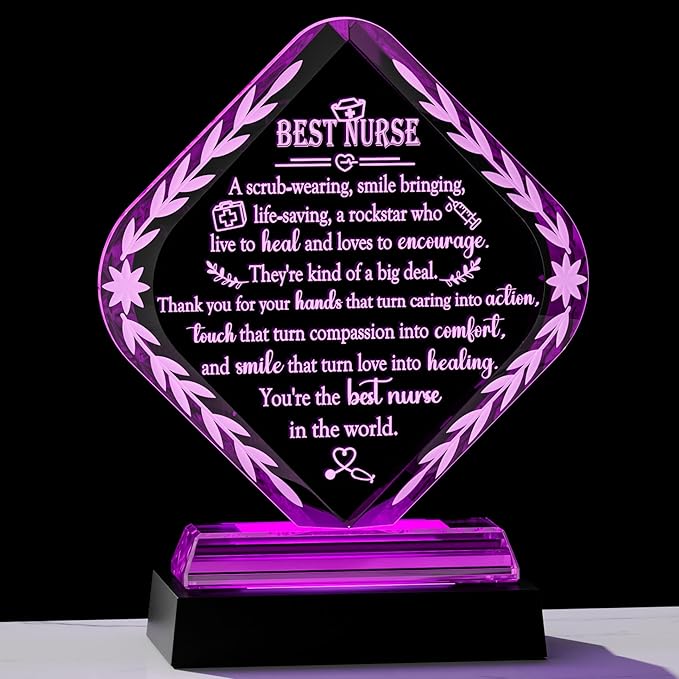 Arikyrist Glass Best Nurse Appreciation Gifts for Women with LED Light Base - Medical Keepsake Plaque for Nurses Practitioner Nursing School Students on Nurse Week Graduation
