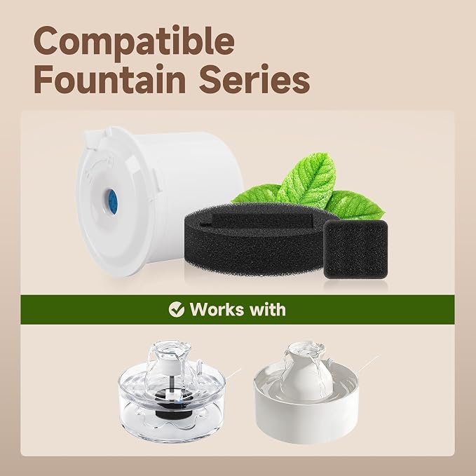 PETIMI Accessories Set (Replacement Filter & Water Pump Sponge) for Pet Water Fountain- 6 pcs Packed Filters and 3 pcs Packed Sponges, Only Fits PETIMI Glass & Ceramic Pet Fountain