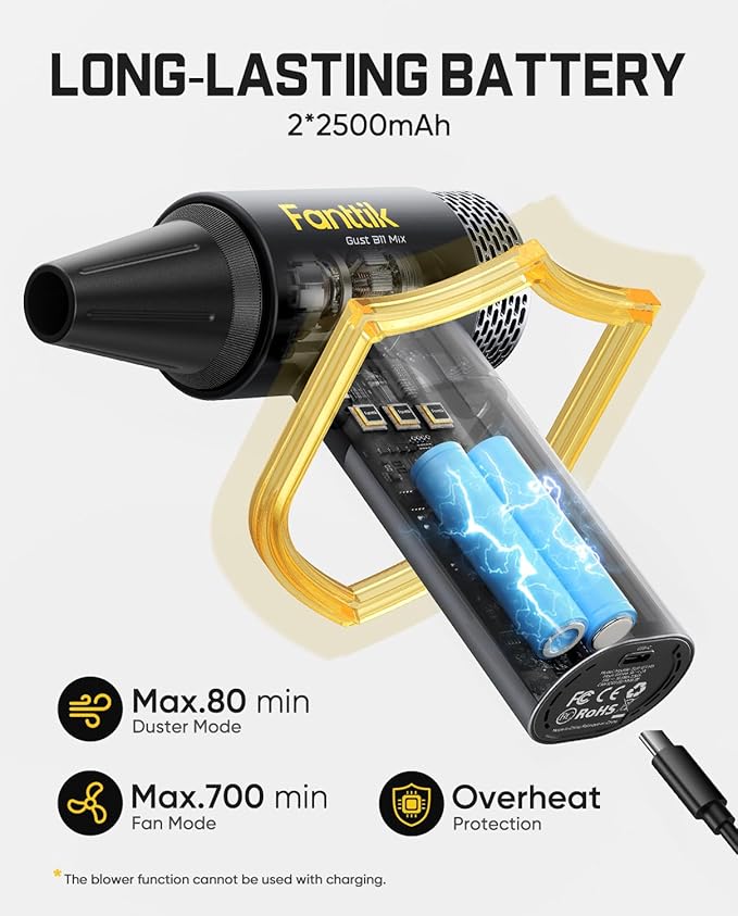 Fanttik Gust B11 Mix 110000RPM Compressed Air Duster, 2-in-1 Electric Air Duster & Portable Fan, 100 Stepless Gears, One-Tap Booster, Rechargeable Dust Blower for PC, Electronics, Outdoor Cooling