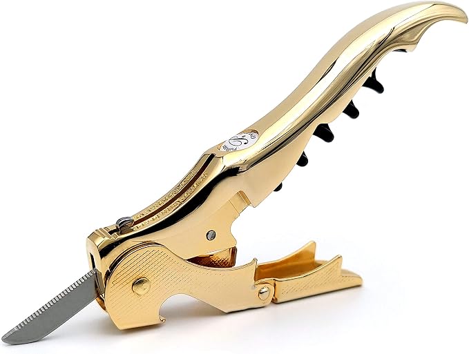 Pulltap's Genuine Slider Boss 150 Waiter's Corkscrew – Double-Hinged Wine Key with Sliding Foil Cutter – Patented Design – Made in Spain – Oro (24K Full Gold)