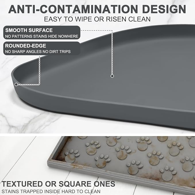 SMILOOL Waterproof Silicone Pet Food Mat with Raised Edge for Dog & Cat | 36" x 24" Non-Slip Large Pet Feeding Mats with Lip for Food & Water Bowl, Food Grade, Easy Cleaning, Dark Gray
