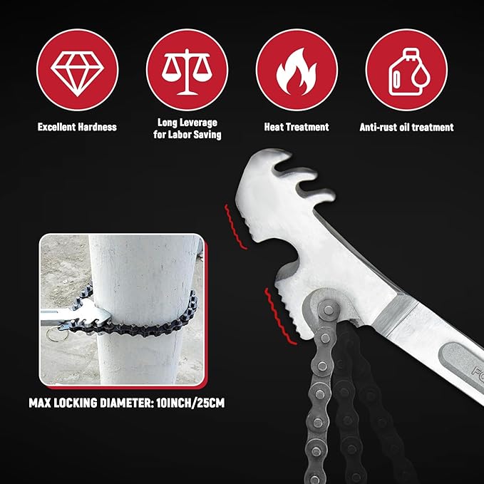 AUPREX 24 Inch Heavy Duty Carbon Steel Pipe Wrench, Fits Max 12 Inch Diameter, Adjustable Large Chain Oil Filter Wrench for Universal Use