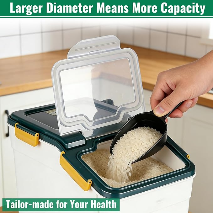 2 Pack Rice Container 50 lbs Large Bulk Flour Sugar StorageHoldhouse Plastic Grain Cereal Dry Goods Bin with Spoon and Measuring Cupfor Kitchen Pantry Organization - Blue