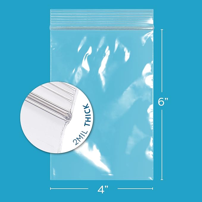 Clear Plastic Reclosable Zip Bags - Bulk GPI Case of 1000, 4" x 6" 2 mil Thick Strong & Durable Poly Baggies With Resealable Zip Top Lock For Travel, Storage, Packaging & Shipping.