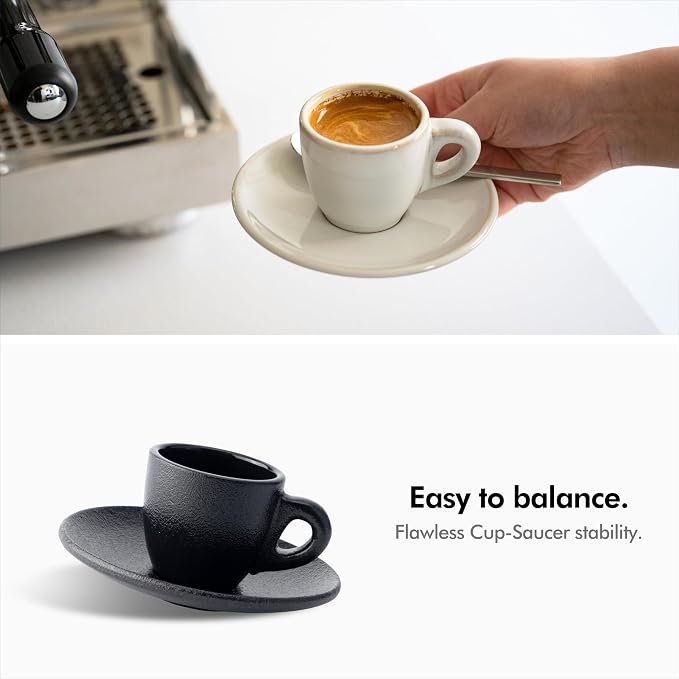 KIVY Stoneware Espresso Cups, 4-Piece Set - Italian Design, Thick-Walled, 3 oz, Microwave & Dishwasher Safe