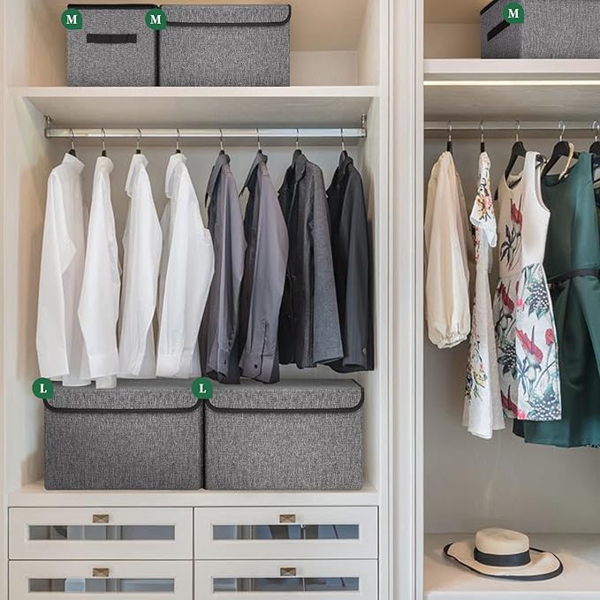 Bagnizer Large 42 Quarts Fabric Storage Bins with Lids [2-Pack] Linen Collapsible Foldable Storage Cubes, Closet Organizer Containers boxes with Handles for Home Office (16.7 x 12 x 12, Gray)