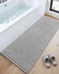 DEXI Bathroom Runner Rugs 60x24, Non Slip Washable Long Bath Mat, Luxury Chenille Super Absorbent Ultra Thick Bathmats for Shower Floor, Plush Fluffy Shaggy Carpet for Tub, Light Grey
