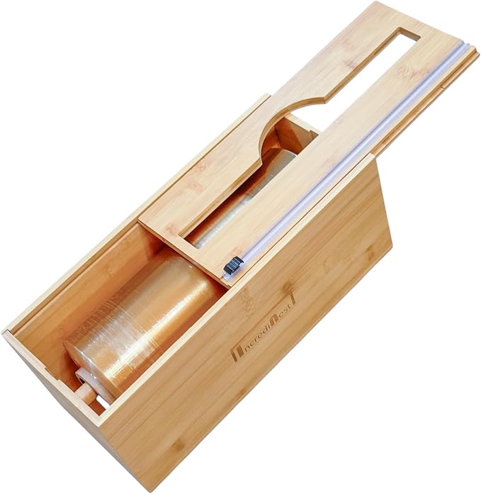 High Capacity Foil & Wrap Dispenser with Cutter, Holds up to 3000ft Plastic Wrap/1000ft Aluminum Foil, Home, Food Service, Commercial, Bamboo