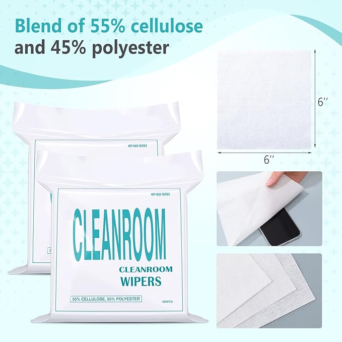 Outus 900 Pcs Cleanroom Wipes (5.5"x5.5", 56 Gsm) Lint Free Cloths Nonwoven Microfiber Disposable Wipes Ultra-fine Filaments Laser Sealed Edge for Lab Electronics Printing Semiconductor Industries