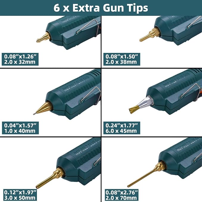 BOSWELL 150W Full Size Hot Glue Gun with 6 Copper Nozzles, Luxury Set | 150 Watts Temperature Adjustable Professional Craft Repair Melting Thermo DIY Tool Includes 5Pcs Highly Viscous Glue Sticks