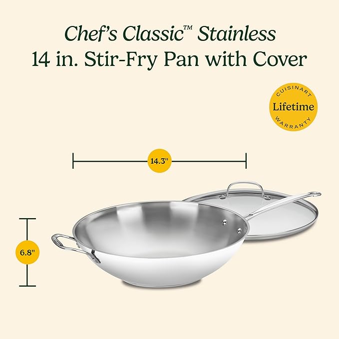 Cuisinart 14-Inch Stir-Fry Pan, Helper Handle and Glass Cover, Chef's Classic Stainless Steel, 726-38H