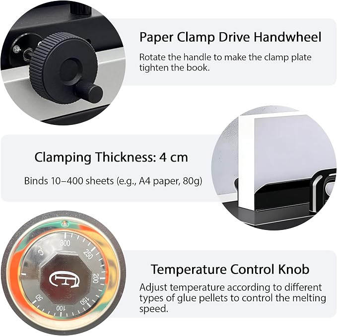 110V Manual Hot Glue Binder, A4 Hot Melt Binding Machine with Dual Rollers for Strong Bond, Thermal Book Binder 1.57" Thickness 200 Books/H for Small Business Home Office Print Shop