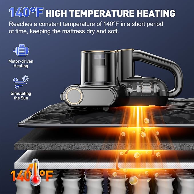 CFBF Mattress Vacuum Cleaner, Bed Vacuum Cleaner with 16Kpa Suction 253.7nm UV-C Light, Ultrasonic & High Heating, 500W Powerful Double-Cup Handheld Vacuums