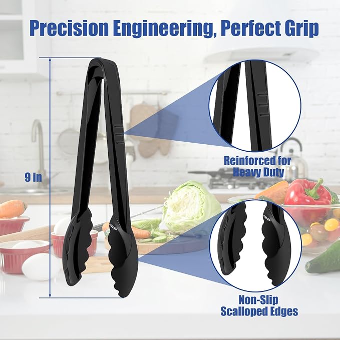 20 PCS Plastic Serving Tongs, Black Disposable Kitchen Salad Tongs | 9 Inch Disposable Serving Utensils Set, Perfect for Kitchen Buffets, BBQ Events Catering